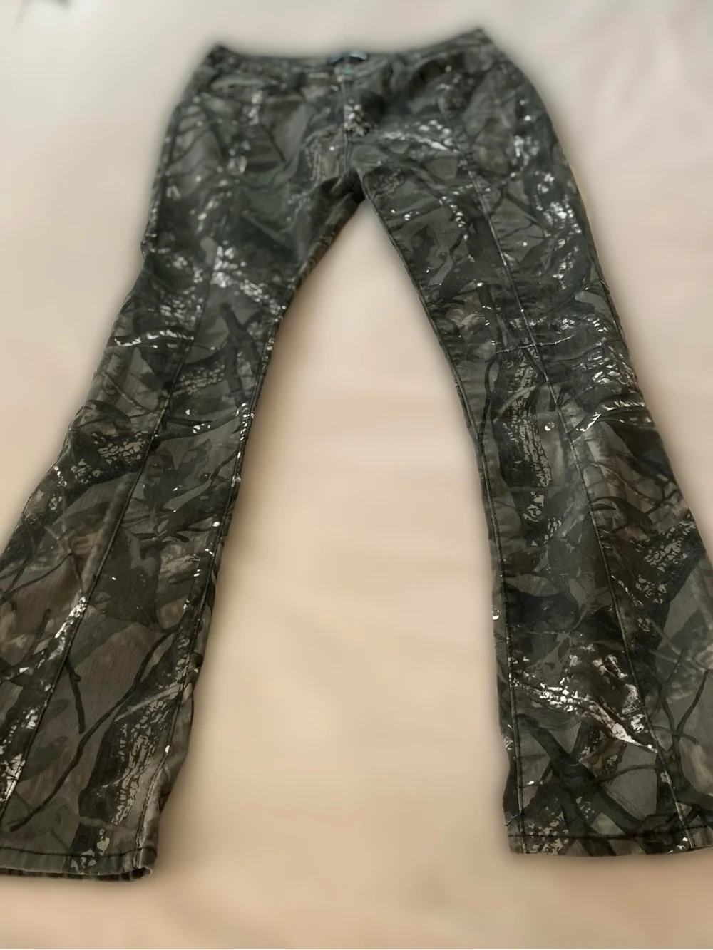 Fashion Nova Black & Gray Camo Bootcut Jeans